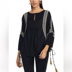 Sweet Magnolia Black Embellished Peasant Blouse